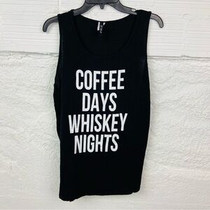 LOVELY SOULS black stretch COFFEE DAYS WHISKEY NIGHTS sleeveless shirt SZ large
